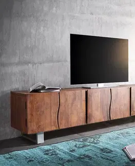 Televízne stolíky DELIFE TV stolík Live-Edge 220 cm akácia hnedá masívny 6 dvierka