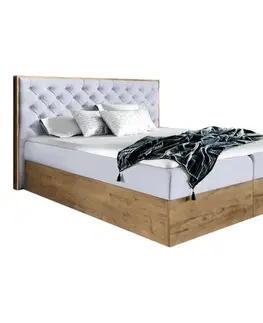 Postele KONDELA Wood 3 boxspringová manželská posteľ sivá / dub lancelot