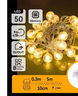 LED osvetlenie  B.V.  - LED vonkajší svetelný reťazec 50xLED/3xAA/8 funkcií, 5,3 m, IP44, teplá biela B10303K4P