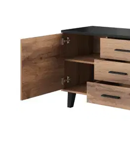 Komody CAMA MEBLE Lotta 150 2D3S dvojdverová komoda so zásuvkami dub wotan / čierna
