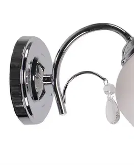 Nástenné svetlá Nástenná lampa chrómové sklo biele tienidlo s krištáľom 40W Zachera