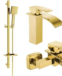 Kúpeľňové batérie MEXEN/S - Aries DQ45 Set umývadlovej a vaňovej batérie s príslušenstvom, zlato 744803DQ45-50