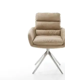 Jedálenské stoličky DELIFE Otočná jedálenská stolička Abelia-Flex s opierkami mikrovlákno béžová vintage krížová podstava široká nerezová oceľ 360° otočná hojdacia funkcia