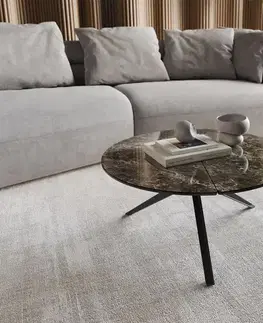 Konferenčné stolíky DELIFE Konferenčný stolík Delron 70x70 cm keramika Laminam® Emperador Extra Lucidato tmavohnedá kovová podstava krížová plochá čierna