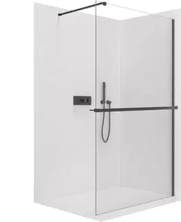 Držadlá k vani CERANO - Sprchová zástěna Walk-in Onyx Cube L/P - 10 mm - hranatá vzpěra + polička/držák na ručníky - černá matná, transparentní sklo - 160x200  CER-8050BD710337