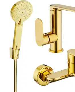 Kúpeľňové batérie MEXEN/S - Milo R40 Set umývadlovej a vaňovej batérie s príslušenstvom, zlato 713053R40-50