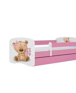 Postele pre dievčatá Detská Posteľ. Babydreams+Sz+M ružová 80x180 Medveď s kvetmi