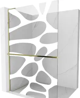 Sprchové dvere MEXEN/S - Kioto+ L Sprchová zástena WALK-IN s poličkou a držiakom uterákov 100 x 200, biely vzor, zlato 800-100-123-50-97
