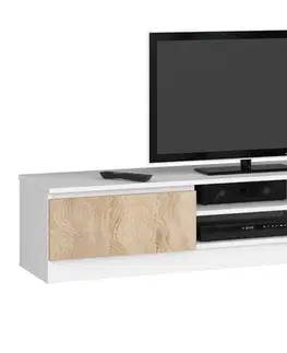 TV stolíky Dizajnový TV stolík ROMANA160, biely / dub Sonoma