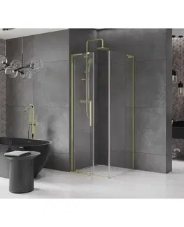 Sprchovacie kúty MEXEN/S - Velar L sprchovací kút, posuvné dvere 110 x 110, transparent, zlato kartáčovaná 871-110-110-03-55