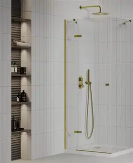 Vane MEXEN/S - Roma sprchovací kút 90x90, kyvný, číre sklot, zlatý + vanička 854-090-090-50-00-4010