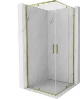 Sprchovacie kúty MEXEN - Exo štvorcový krídlový sprchovací kút 90 x 90, transparent, zlato 8110-090-090-50-00