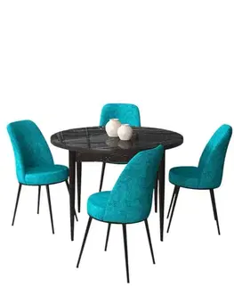 Jedálenské sety Dining Table & Chairs Set (5 Pieces) Tor - Black Marble, Turquoise