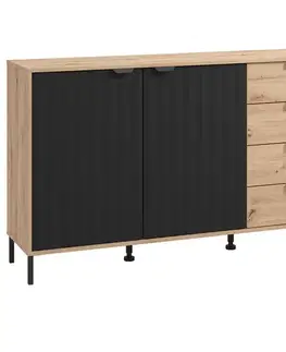 Komody so zásuvkami a dvierkami Komoda Vandea 3k4f Artisan/Čierna 11013378