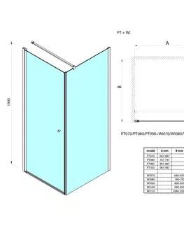 Sprchové dvere AQUALINE - PILOT štvorcová sprchová zástena 700x700 Brick sklo PT070-01