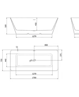 Vane MEXEN/S - Velo Slim voľne stojaca vaňa 170 x 75, biela, sifón a prepad zlatá kartáčovaná 52811707500-55