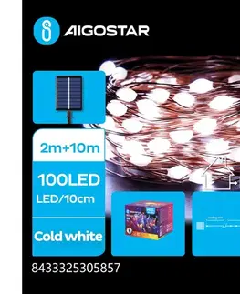 LED osvetlenie  B.V.  - LED solárna reťaz 100 LED/8 režimov 12 m IP65 studená biela B10201K76