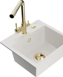 Kuchynské drezy MEXEN/S MEXEN/S - Milo granitový drez vrátane batérie Duero, biela 6505-20-671600-50