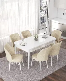 Jedálenské sety Extendable Dining Table & Chairs Set (7 Pieces) Nef - White, Cream