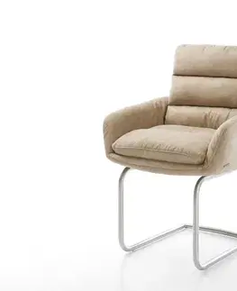 Jedálenské stoličky DELIFE Jedálenská stolička Abelia-Flex s opierkami mikrovlákno béžová vintage jedálenská stolička okrúhla nerezová oceľ