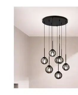 Svietidlá Ondaluce - Luster na lanku JEWEL 8xE14/10W/230V pr. 70 cm čierna/dymová čierna SO.JEWEL/8-NERO