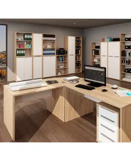 Kancelárske skrine KONDELA Rioma Typ 07 policová skriňa dub artisan / biela