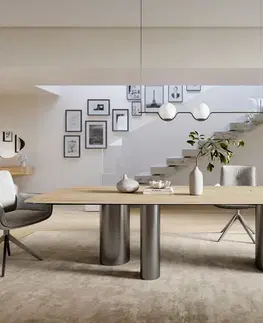 Jedálenské stoly DELIFE Jedálenský stôl Edge zaoblený 300×120 cm keramika Laminam® Sabbia dubová farba Troa nerezová oceľ grafitová