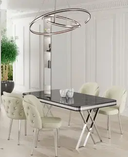 Jedálenské sety Dining Table & Chairs Set (5 Pieces) Rigel - Black Marble, Chrome, Cream