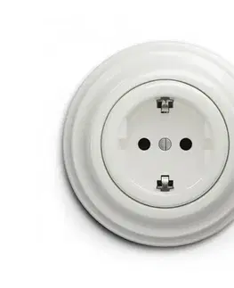 Predlžovacie káble Reblig - Retro domová zásuvka s rámčekom SCHUKO 230V/16A keramická biela RG0007+RG0106