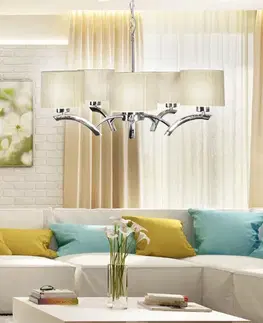 Svietidlá Závesná lampa chróm + krémové tienidlo 5x60W luster Draga