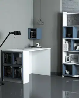 Písacie stoly Písací stôl s knižnicou Box - White, Blue