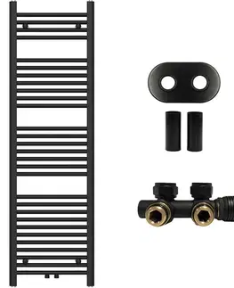 Doplnky do kúpeľne CERANO - Kúpeľňový radiátorový set Benito - ústredné vykurovanie - stredové pripojenie 50 mm - 583W - čierna matná - 1500x450 mm CER-818021