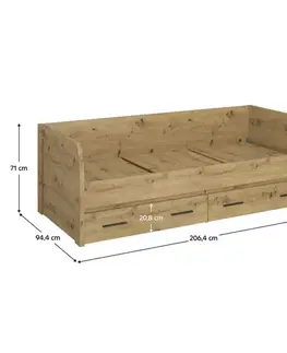 Postele KONDELA Airon 2S 90 jednolôžková posteľ s úložným priestorom dub artisan