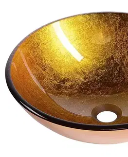 Umývadlá SAPHO - AGO sklenené umývadlo na dosku priemer 42cm, zlato oranžová 2501-19