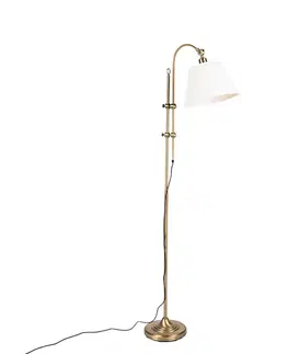 Stojace lampy Klasická stojaca lampa bronzová s bielym tienidlom - Ashley