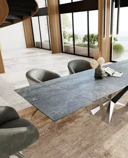 Jedálenské stoly DELIFE Jedálenský stôl Edge 200-300x100 keramika Laminam®Nero Greco antracitová pavúk plochá oceľ nerezová oceľ rozkladací
