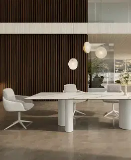 Jedálenské stoly DELIFE Jedálenský stôl Edge 300x100 keramika Calacatta Luxe bielo-zlato-šedá Troa kov biela