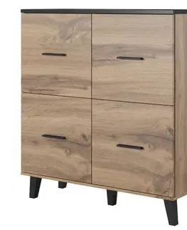 Komody CAMA MEBLE Lotta 110 4D dvojdverová komoda so zásuvkami dub wotan / čierna