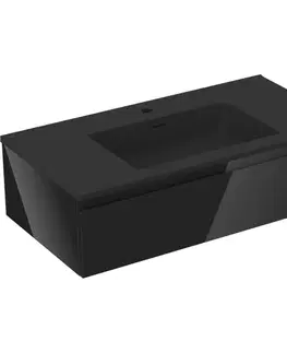 Kúpeľňový nábytok MEXEN/S - Orio kúpeľňová skrinka 90 cm s umývadlom Otis, 1 šuplík, čierna lesk/čierna mat 91A10-09023-1-BF70-W18M71