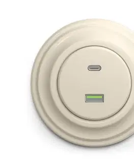 Predlžovacie káble lap - Retro USB zásuvka A+C s rámčekom béžová KA0134+KA0140