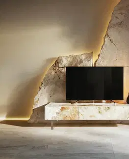 Televízne stolíky DELIFE TV stolík Cuor 150 cm keramika Minas Melange bielo-béžová 1 výklopné dvierka 1 zásuvka podstava závesná akrylové sklo