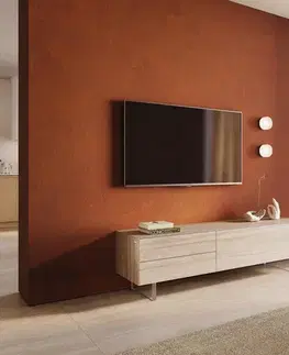 Televízne stolíky DELIFE TV stolík Cuor 180 cm keramika Laminam® Travertino Bianco krémovo biela 1 výklopné dvierka 2 zásuvky podstava závesná akrylové sklo