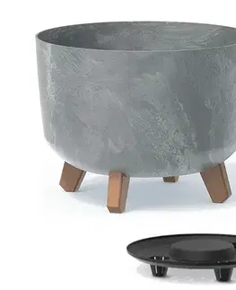 Kvetináče a truhlíky NABBI DGRL300E plastový kvetináč na nožičkách 29 cm sivý betón