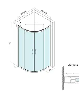 Sprchové dvere Bruckner - BORG štvrťkruhová sprchová zástena 900x900x1950 R550, číre sklo 751.090.1