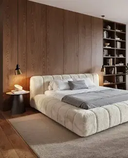 Čalúnené postele DELIFE Čalúnená posteľ Cutio 180x200 cm plyšový manšester krémovo biela