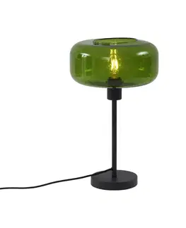 Stolné lampy Retro stolová lampa čierna so zeleným sklom - Bizle