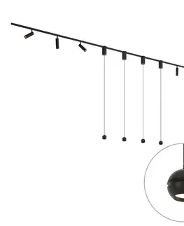 Koľajnicové svetelné systémy Moderný koľajnicový systém čierny so 6 bodovými svetlami a 4 závesnými svietidlami Easylift 1-fázový - Slimline Uzzy Tira