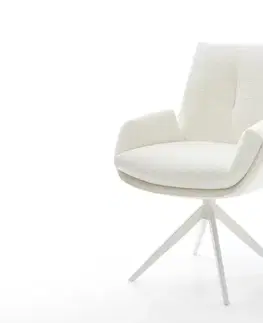 Jedálenské stoličky DELIFE Jedálenská stolička Clea-Flex bouclé mäkký béžová krížová podstava široká biela 360° otočná s hojdacou funkciou