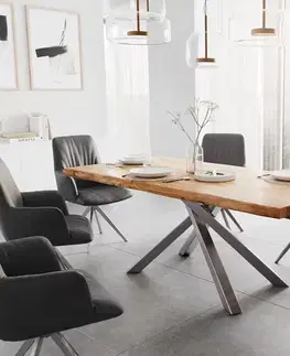 Jedálenské stoly DELIFE Jedálenský stôl Edge 200x100 XL akácia prírodná krížová podstava obdĺžnik nerezová oceľ Live-Edge