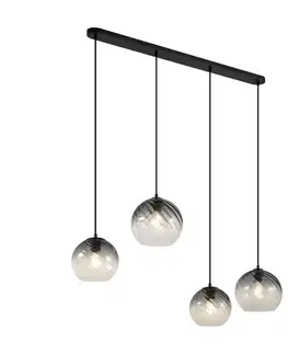 Závesné svietidlá Art Deco závesná lampa čierna s dymovým sklom obdĺžniková 4-svetlá - Bao